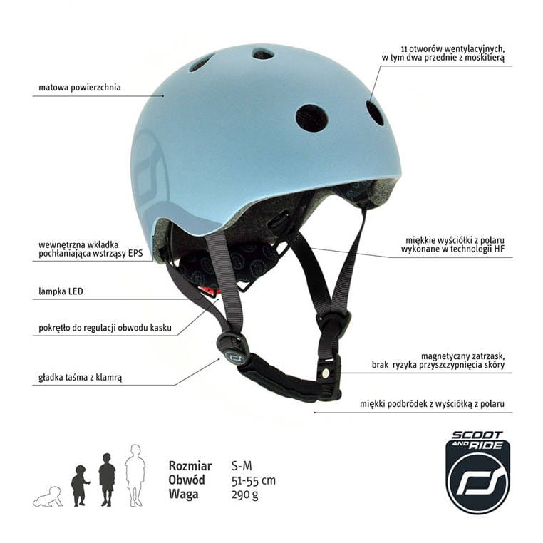 Scoot and Ride Kask S-M dla dzieci 3+ Steel