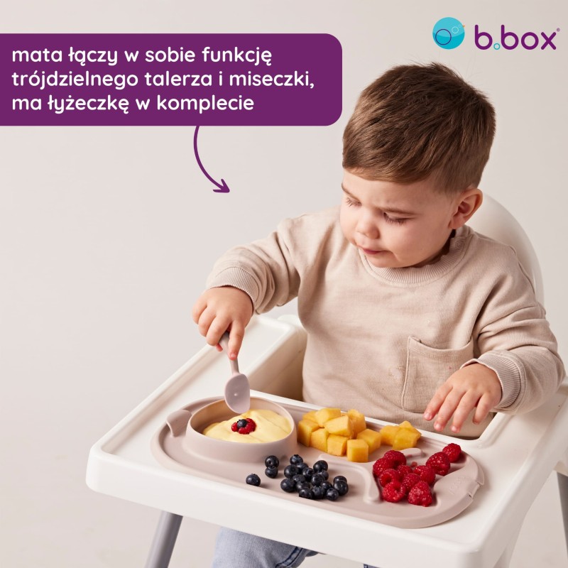 Zwijana mata BLW do nauki samodzielnego jedzenia dla dzieci szałwia roll + go b.box
