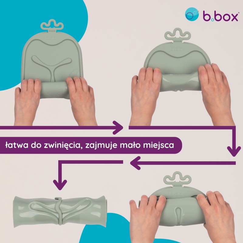 Zwijana mata BLW do nauki samodzielnego jedzenia dla dzieci szałwia roll + go b.box