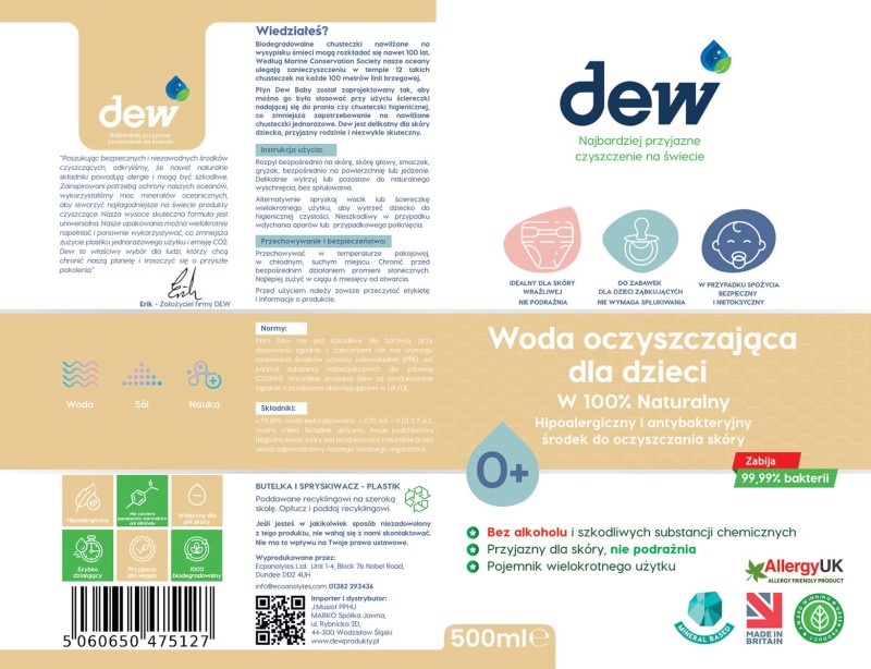 Woda oczyszczająca dla dzieci 500ml dew