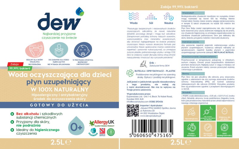 Woda oczyszczająca dla dzieci 2,5l dew 
