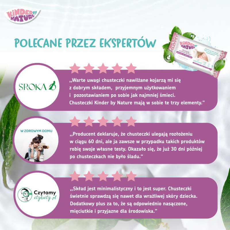 Chusteczki nawilżane Kinder by Nature dla niemowląt i dzieci 3 opakowania (168 szt.) + etui