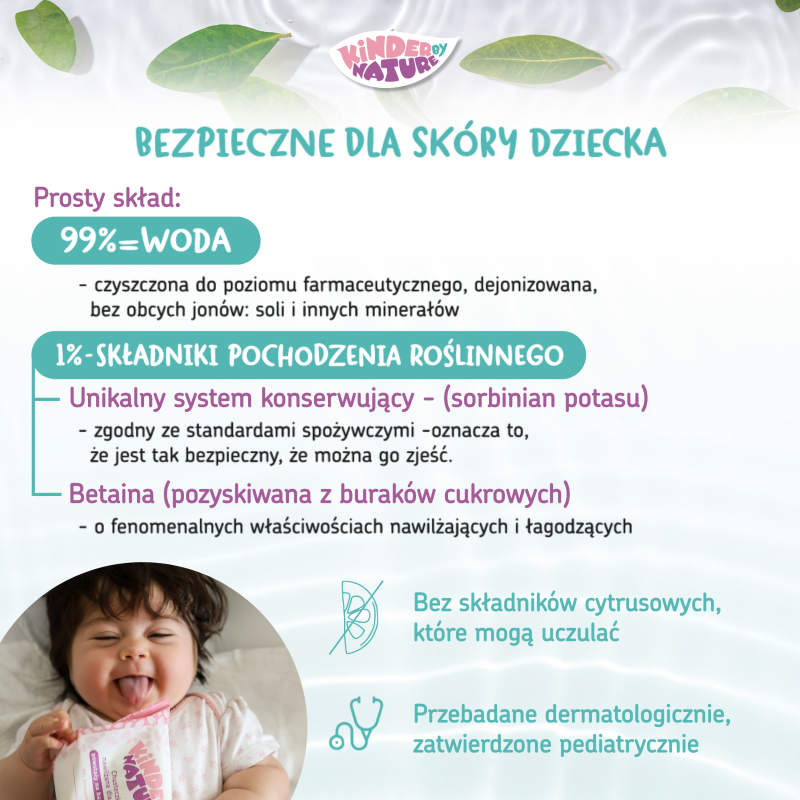 Chusteczki nawilżane Kinder by Nature dla niemowląt i dzieci 3 opakowania (168 szt.) + etui