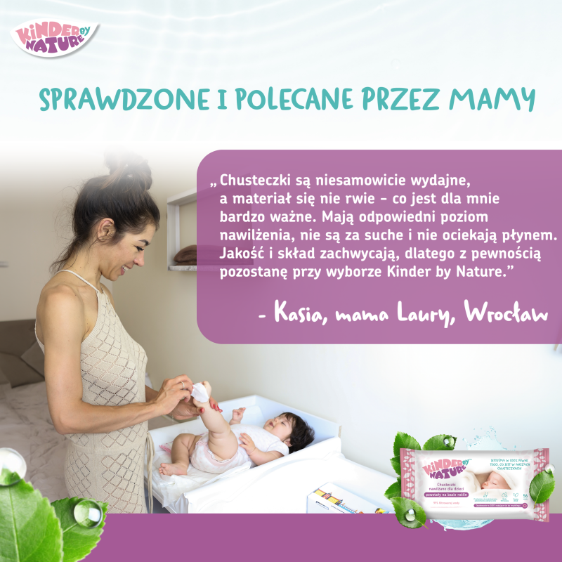 Chusteczki nawilżane Kinder by Nature dla niemowląt i dzieci 3 opakowania (168 szt.) + etui