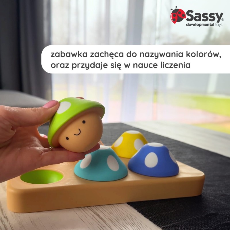 Psotne grzybki sorter dla dzieci – zabawka edukacyjna 12m+ Sassy