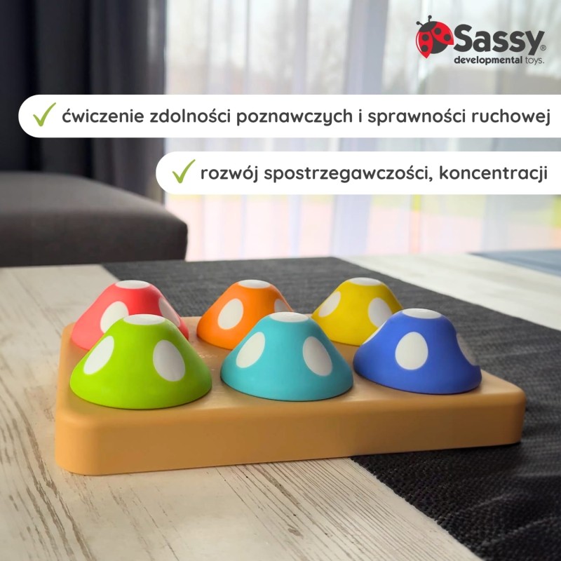 Psotne grzybki sorter dla dzieci – zabawka edukacyjna 12m+ Sassy