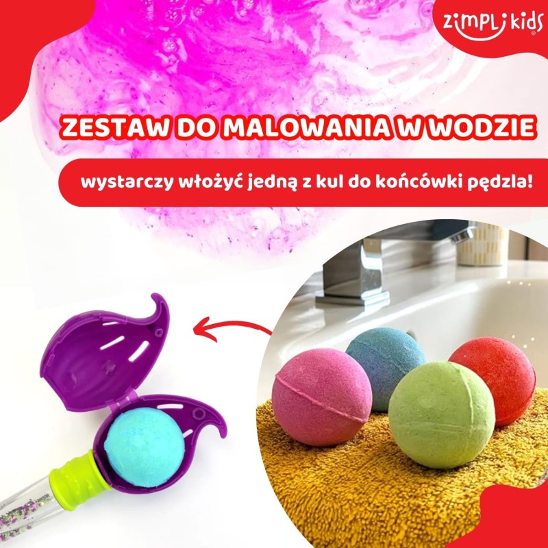 Kule do kąpieli zestaw 4 szt. z pędzlem Baff Bombz Magic Brush 3+ Zimpli Kids
