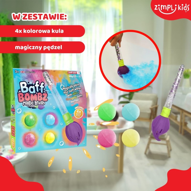 Kule do kąpieli zestaw 4 szt. z pędzlem Baff Bombz Magic Brush 3+ Zimpli Kids