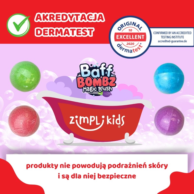Kule do kąpieli zestaw 4 szt. z pędzlem Baff Bombz Magic Brush 3+ Zimpli Kids