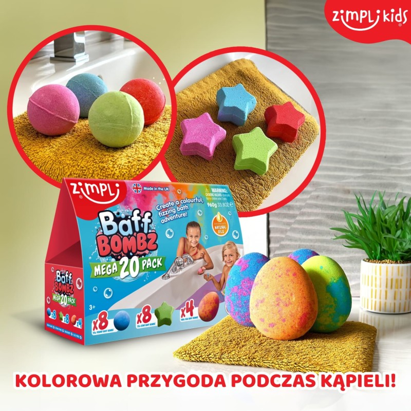 Musujące bomby do kąpieli zmieniające kolor wody Baff Bombz 20 szt. 3+ Zimpli Kids