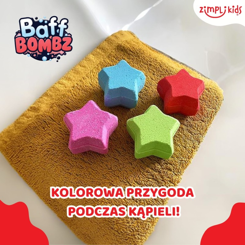 Musujące gwiazdki do kąpieli zmieniające kolor wody Baff Bombz 4 szt. 3+ Zimpli Kids