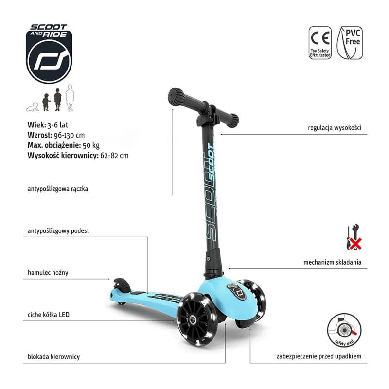 Scoot and Ride Highwaykick 3 LED Hulajnoga składana ze świecącymi kółkami 3+ Blueberry