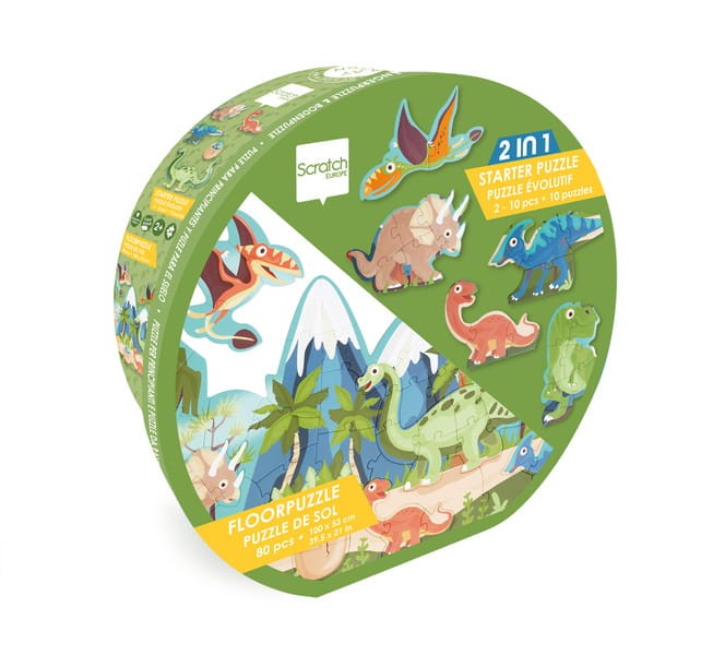 Puzzle 2 w 1 podłogowe i pierwsze puzzle - Dinozaury 80 el. Scratch