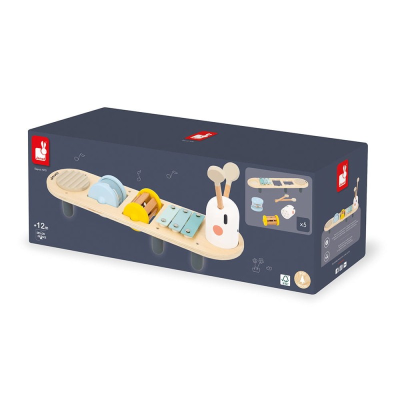 Drewniany muzyczny ministolik Dżdżownica Sweet Cocoon 12 m + Janod