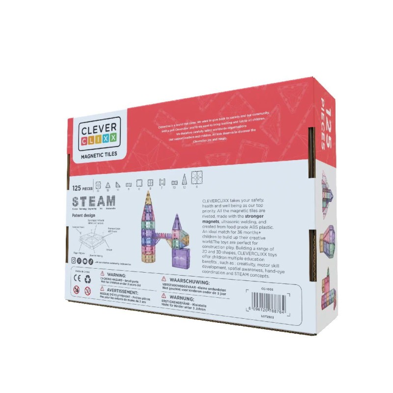 Klocki magnetyczne Large Creative Pack Pastel - 125 el.  Cleverclixx