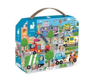 Puzzle w walizce Miasto 36 elementów 4+ Made in France Janod (OUTLET)