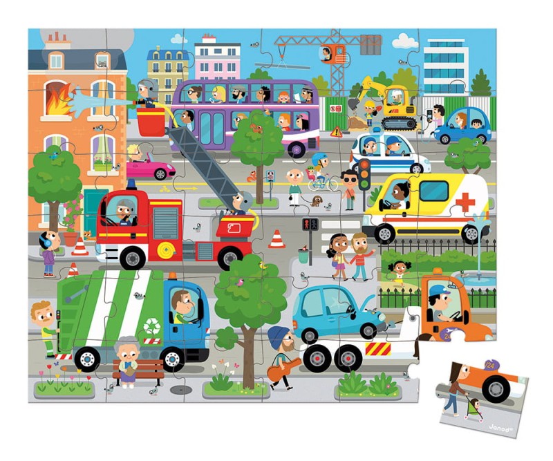 Puzzle w walizce Miasto 36 elementów 4+ Made in France Janod (OUTLET)