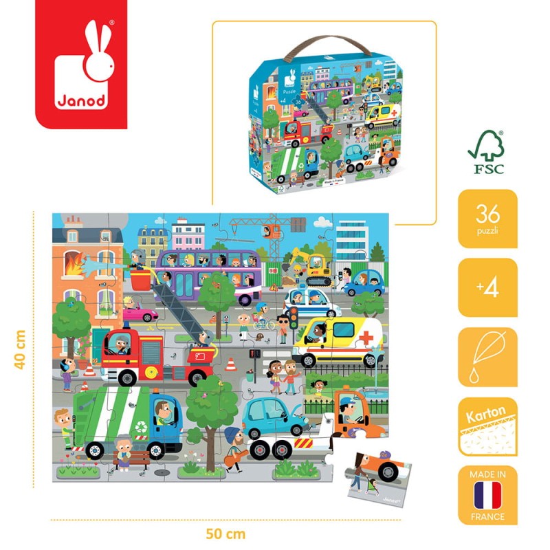 Puzzle w walizce Miasto 36 elementów 4+ Made in France Janod (OUTLET)