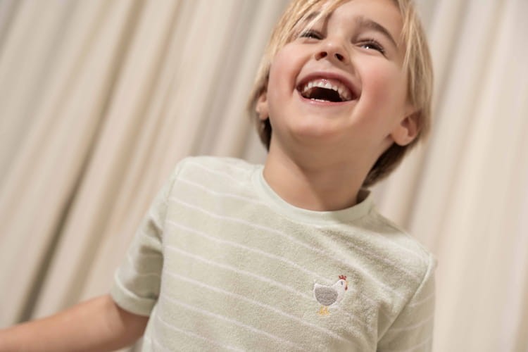 T-shirt frotte z krótkim rękawem Farm Green Stripes 74 Little Dutch