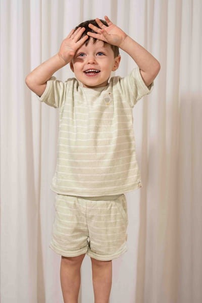 T-shirt frotte z krótkim rękawem Farm Green Stripes 86 Little Dutch