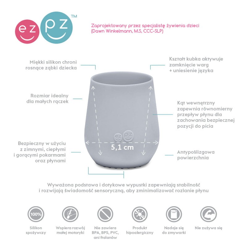 Silikonowy kubeczek Tiny Cup 60 ml pastelowa szarość EZPZ