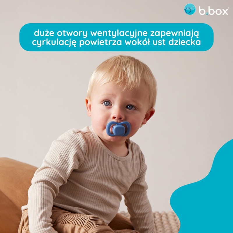 Smoczek symetryczny silikonowy 6m+ 2 szt. niebieski/błękit b.box