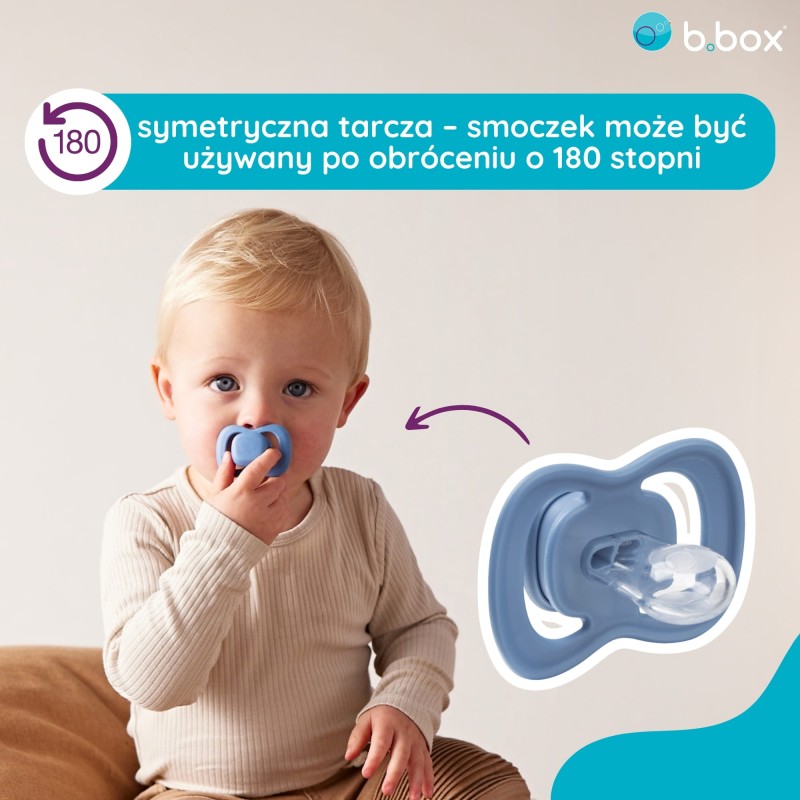 Smoczek symetryczny silikonowy 6m+ 2 szt. niebieski/błękit b.box