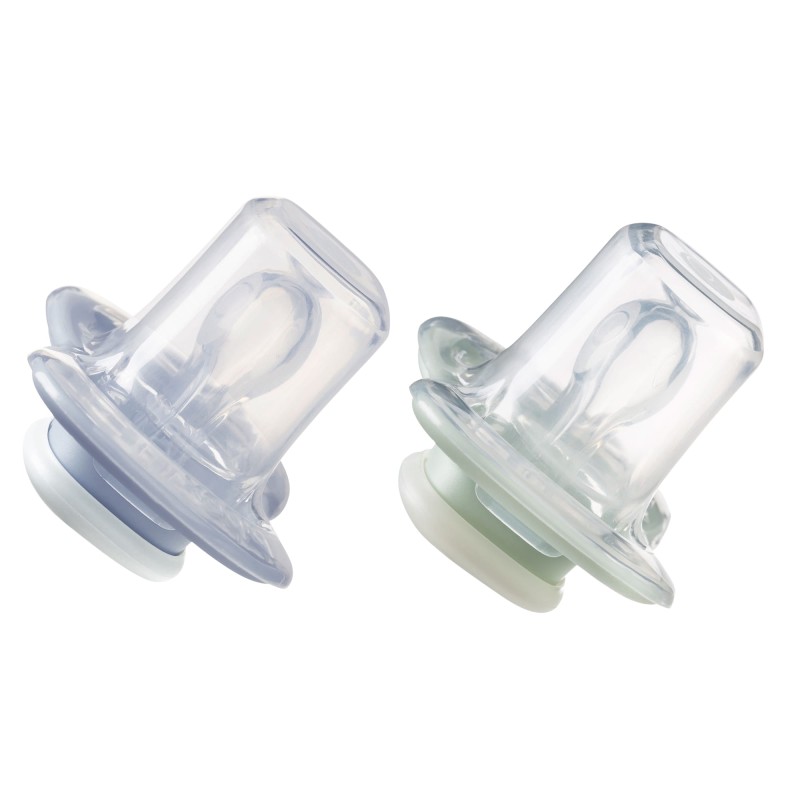 Smoczek symetryczny silikonowy 0-6m 2 szt. glow in the dark błękit/szałwia b.box