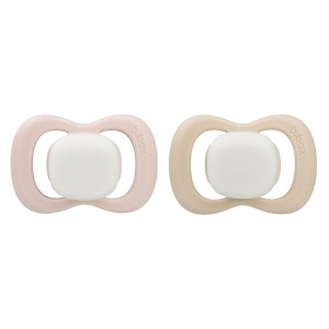 Smoczek symetryczny silikonowy 0-6m 2 szt. glow in the dark róż/latte b.box