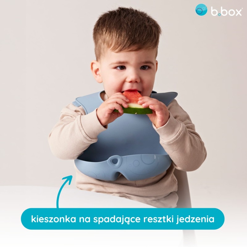 Śliniak zwijany z otwartą kieszonką niebieski b.box