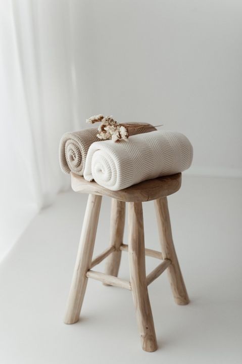 Bambusowy kocyk light beige 80x100 - jodełka my memi (outlet)