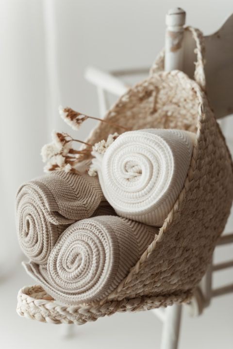 Bambusowy kocyk light beige 80x100 - jodełka my memi (outlet)
