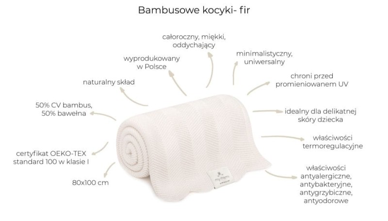 Bambusowy kocyk light beige 80x100 - jodełka my memi (outlet)
