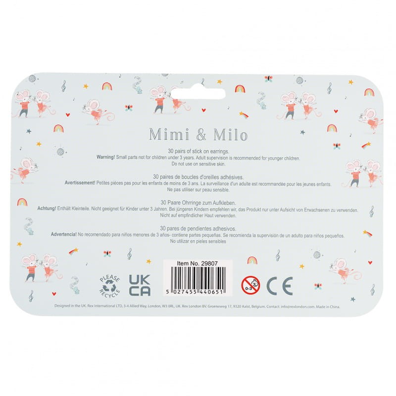 Kolczyki samoprzylepne dla dzieci 30 par Mimi i Milo 3+ Rex London