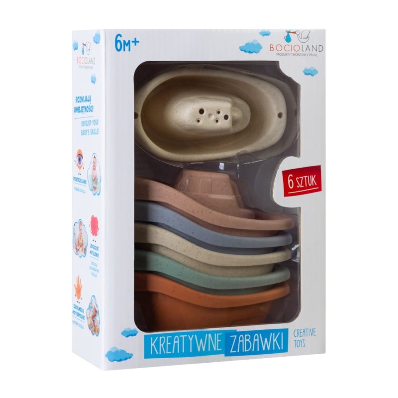 Pastelowe stateczki łódki przelewajki do kąpieli - Zestaw 6 sztuk Bocioland