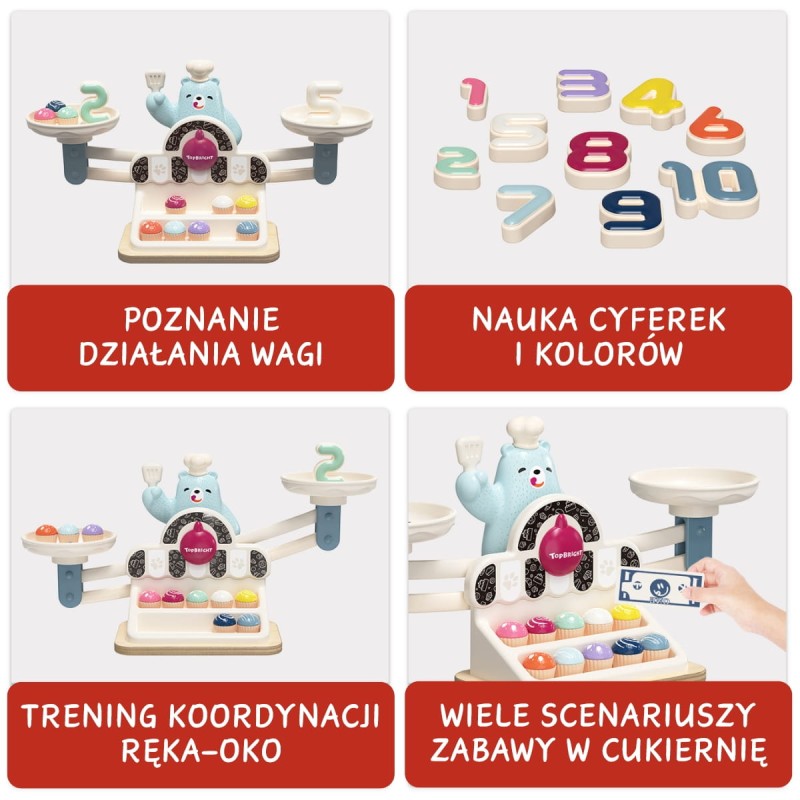 Zabawka edukacyjna Głodny Miś Waga szalkowa Montessori 36m+ TOPBRIGHT