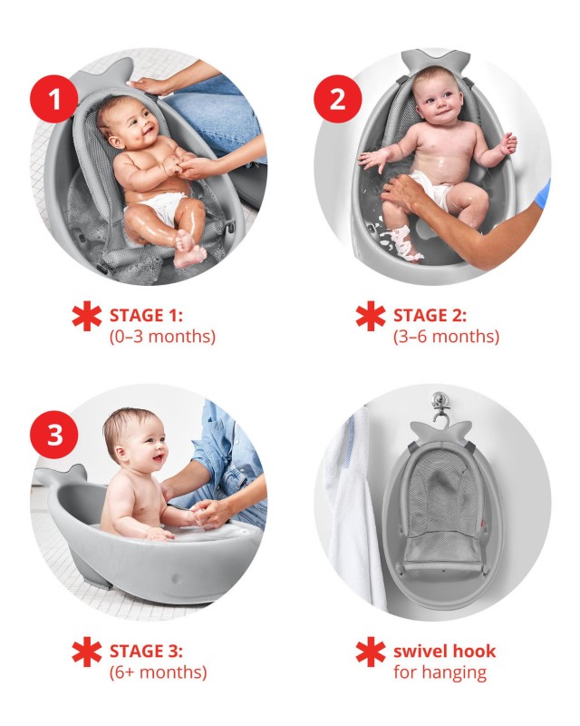 Wanienka 3-etapowa Wieloryb Moby Smart Sling™ Grey Skip Hop