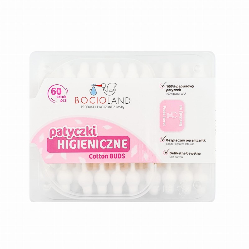 Patyczki do uszu z ogranicznikiem bezpieczne dla dzieci 60 szt. Bocioland