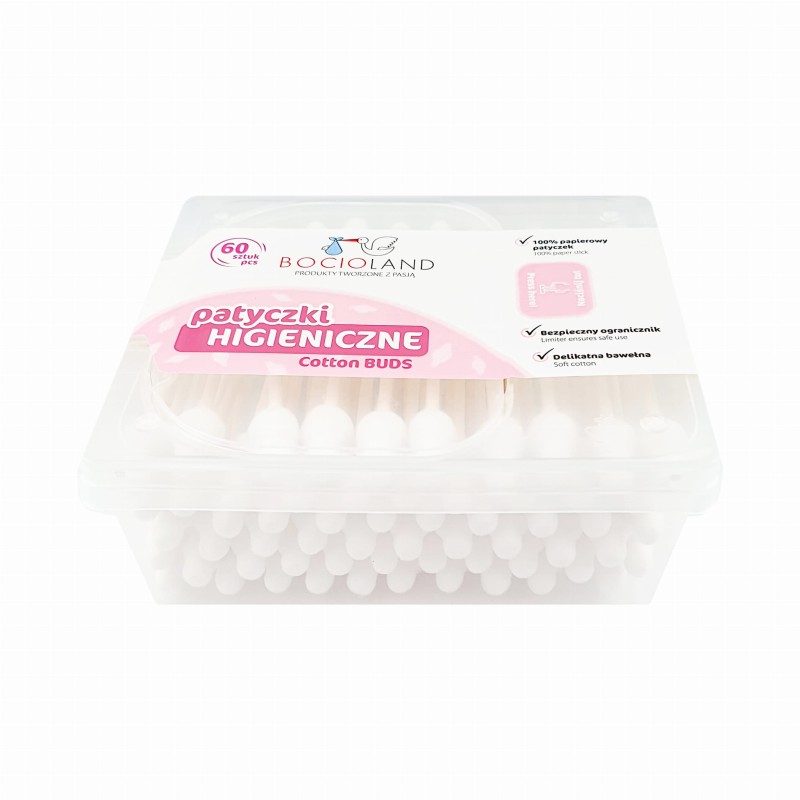 Patyczki do uszu z ogranicznikiem bezpieczne dla dzieci 60 szt. Bocioland