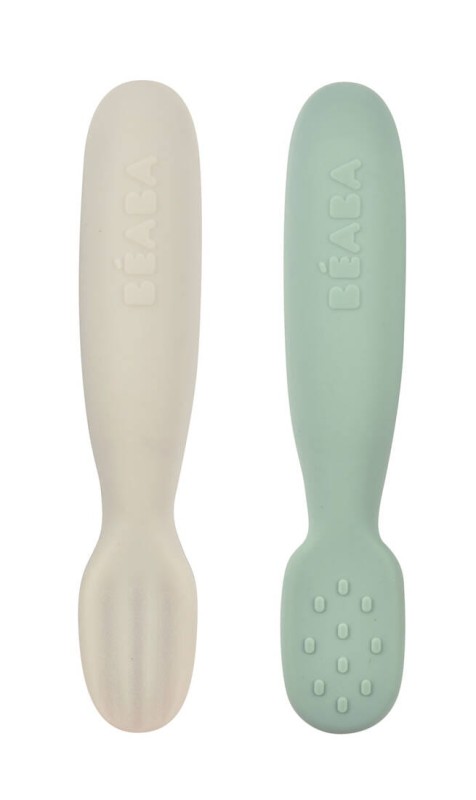 Zestaw 2 silikonowych pierwszych łyżeczek-gryzaków Sage green/velvet grey Beaba