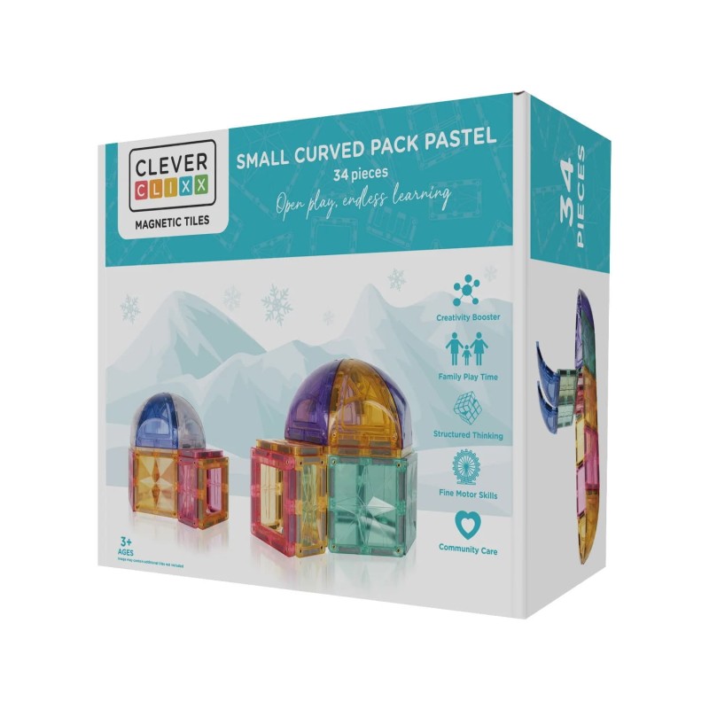 Klocki magnetyczne Small Curved Pack Pastel - 34 el. Cleverclixx