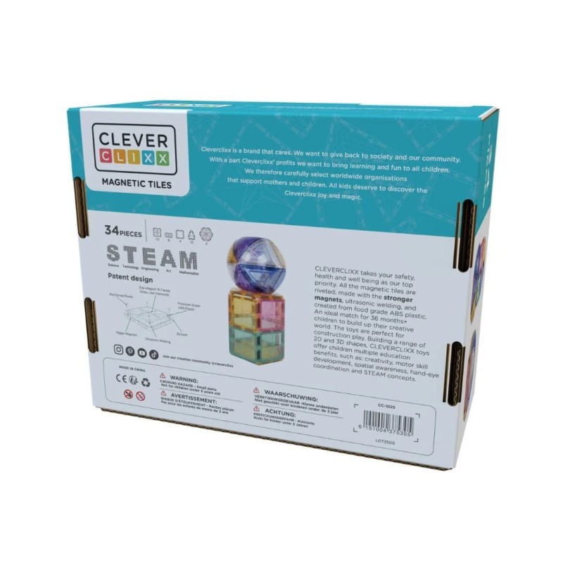 Klocki magnetyczne Small Curved Pack Pastel - 34 el. Cleverclixx