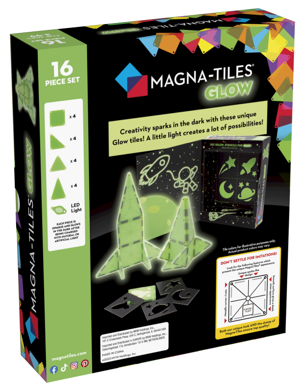 Klocki Magnetyczne Świecące w Ciemności Glow 16 el. MAGNA-TILES