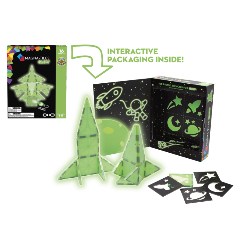 Klocki Magnetyczne Świecące w Ciemności Glow 16 el. MAGNA-TILES