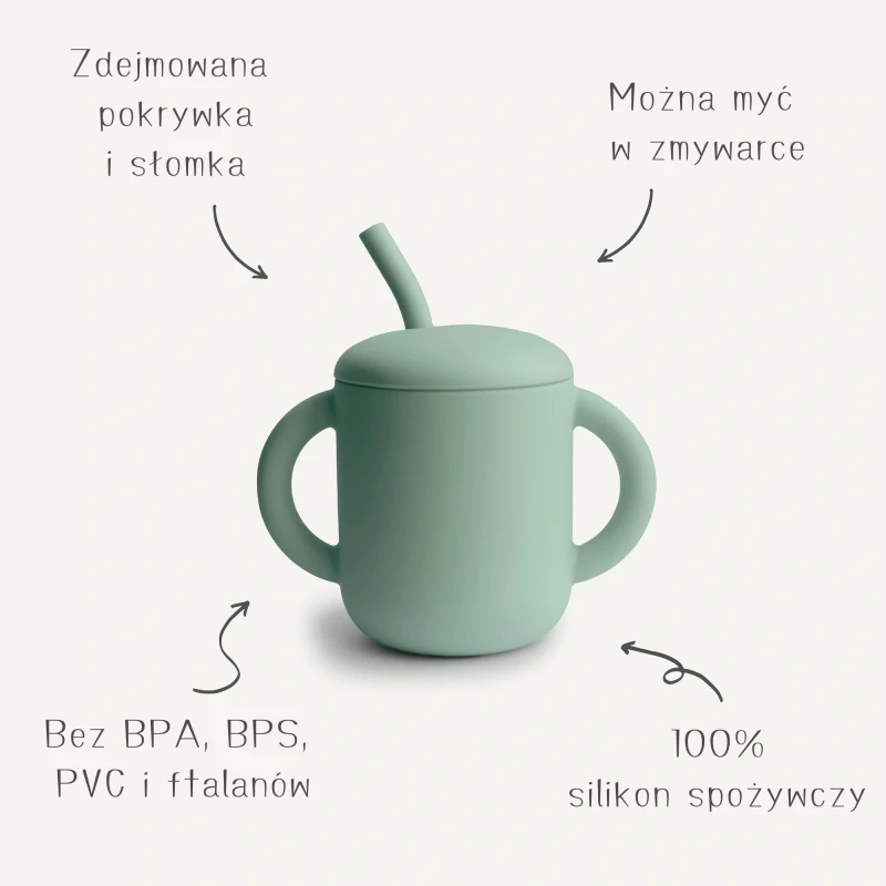 Kubek silikonowy ze słomką Wielorybki Whales Mushie