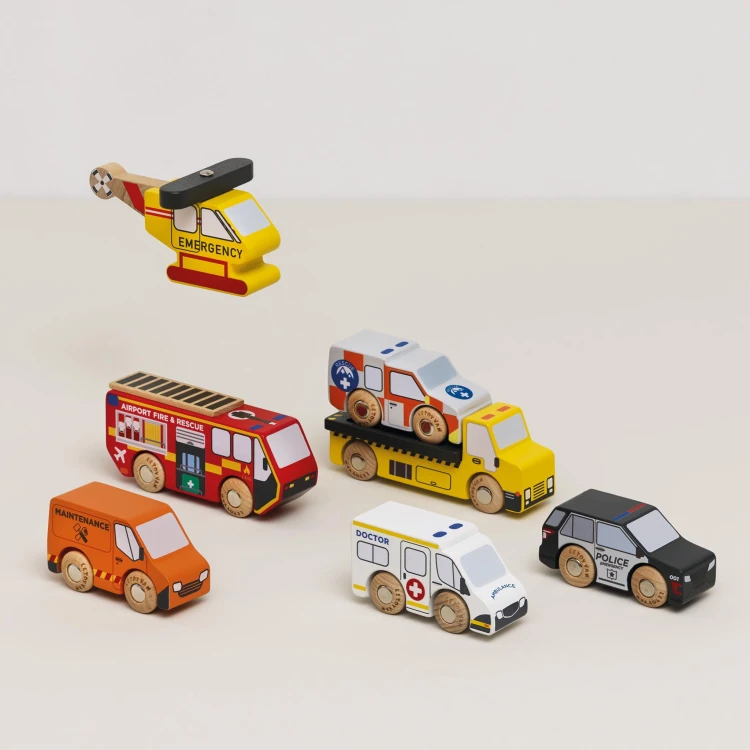 Samochodziki ratunkowe i helikopter 7 sztuk Le Toy Van