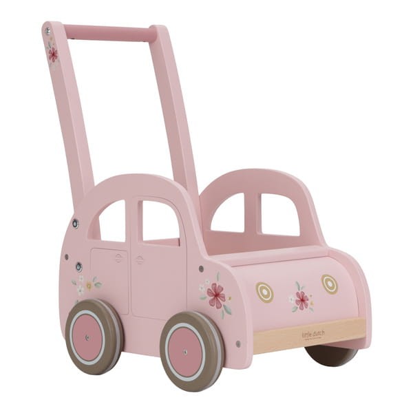 Wózeczek drewniany na zabawki Pink FSC Little Dutch