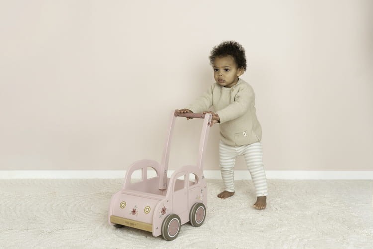 Wózeczek drewniany na zabawki Pink FSC Little Dutch