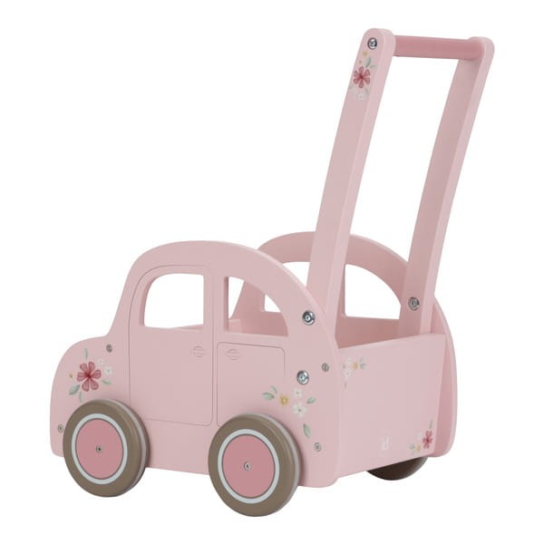 Wózeczek drewniany na zabawki Pink FSC Little Dutch
