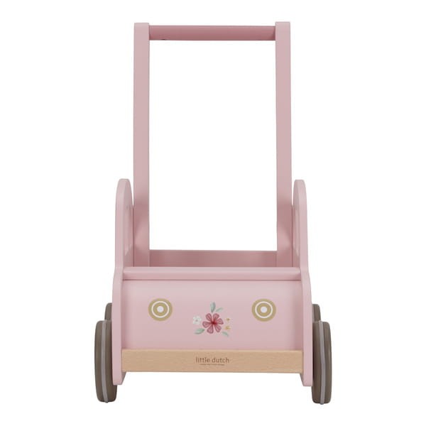 Wózeczek drewniany na zabawki Pink FSC Little Dutch